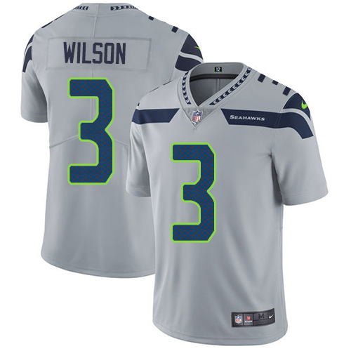 Nike Seattle Seahawks #3 Russell Wilson Grey Alternate Men's Stitched NFL Vapor Untouchable Limited Jersey