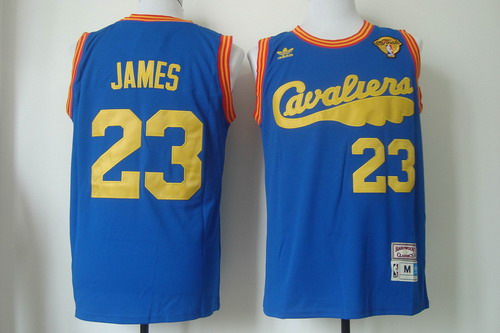 Men's Cleveland Cavaliers #23 LeBron James 2017 The NBA Finals Patch 2009 Blue Hardwood Classics Soul Swingman Throwback Jersey