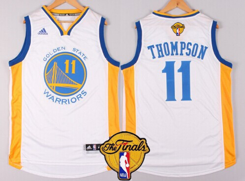 Men's Golden State Warriors #11 Klay Thompson White 2017 The NBA Finals Patch Jersey