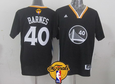 Men's Golden State Warriors #40 Harrison Barnes Black Short-Sleeved 2017 The NBA Finals Patch Jersey