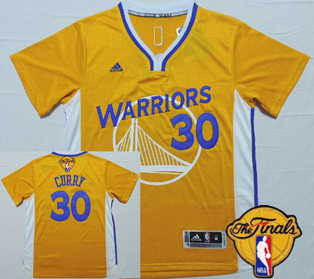 Men's Golden State Warriors #30 Stephen Curry Revolution Yellow Short-Sleeved 2017 The NBA Finals Patch Jersey