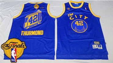 Men's Warriors #42 Nate Thurmond Blue Throwback The City 2017 The Finals Patch Stitched NBA Jersey