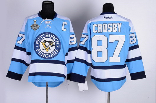 Men's Pittsburgh Penguins #87 Sidney Crosby Light Blue 2017 Stanley Cup NHL Finals C Patch Jersey