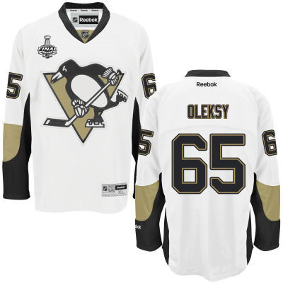 Men's Pittsburgh Penguins #65 Steve Oleksy White Road 2017 Stanley Cup NHL Finals Patch Jersey