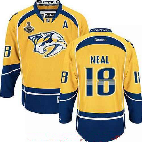 Men's Nashville Predators #18 James Neal Yellow 2017 Stanley Cup Finals A Patch Stitched NHL Reebok Hockey Jersey