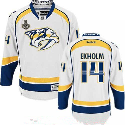 Men's Nashville Predators #14 Mattias Ekholm White 2017 Stanley Cup Finals Patch Stitched NHL Reebok Hockey Jersey