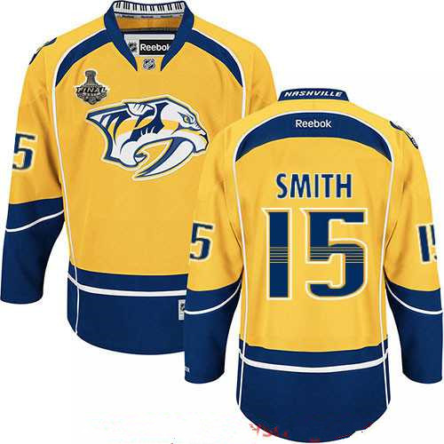 Men's Nashville Predators #15 Craig Smith Yellow 2017 Stanley Cup Finals Patch Stitched NHL Reebok Hockey Jersey