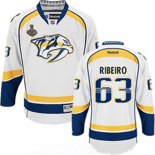 Men's Nashville Predators #63 Mike Ribeiro White 2017 Stanley Cup Finals Patch Stitched NHL Reebok Hockey Jersey