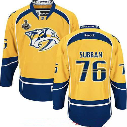 Men's Nashville Predators #76 P.K. Subban Yellow 2017 Stanley Cup Finals Patch Stitched NHL Reebok Hockey Jersey