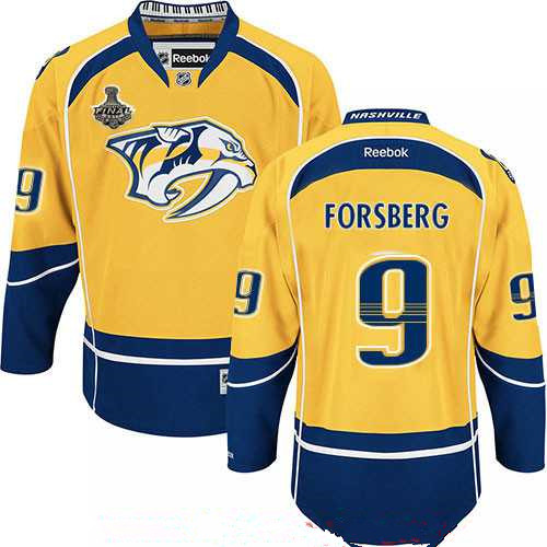 Men's Nashville Predators #9 Filip Forsberg Yellow 2017 Stanley Cup Finals Patch Stitched NHL Reebok Hockey Jersey