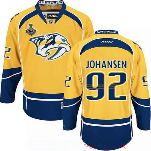 Men's Nashville Predators #92 Ryan Johansen Yellow 2017 Stanley Cup Finals Patch Stitched NHL Reebok Hockey Jersey