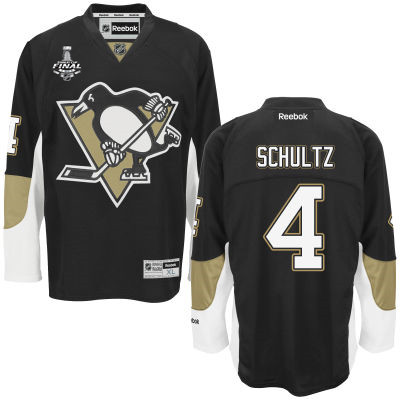 Men's Pittsburgh Penguins #4 Justin Schultz Black Team Color 2017 Stanley Cup NHL Finals Patch Jersey