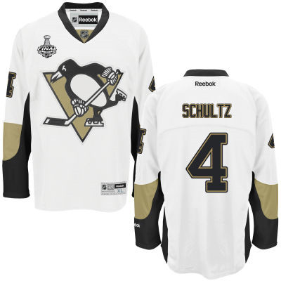 Men's Pittsburgh Penguins #4 Justin Schultz White Road 2017 Stanley Cup NHL Finals Patch Jersey