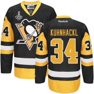 Youth Pittsburgh Penguins #34 Tom Kuhnhackl Black With Gold 2017 Stanley Cup NHL Finals Patch Jersey