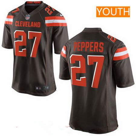 Youth 2017 NFL Draft Cleveland Browns #27 Jabrill Peppers Brown Team Color Stitched NFL Nike Game Jersey