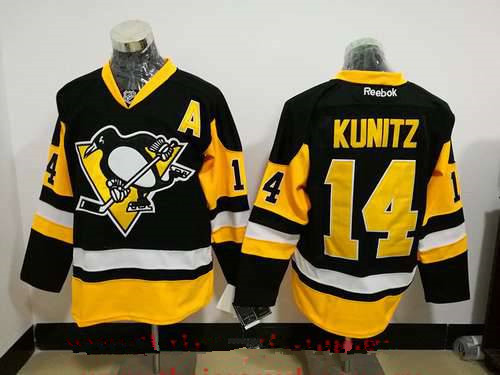 Men's Pittsburgh Penguins #14 Chris Kunitz Black Third A Patch Stitched NHL Reebok Hockey Jersey