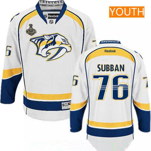 Youth Nashville Predators #76 P.K. Subban White 2017 Stanley Cup Finals Patch Stitched NHL Reebok Hockey Jersey