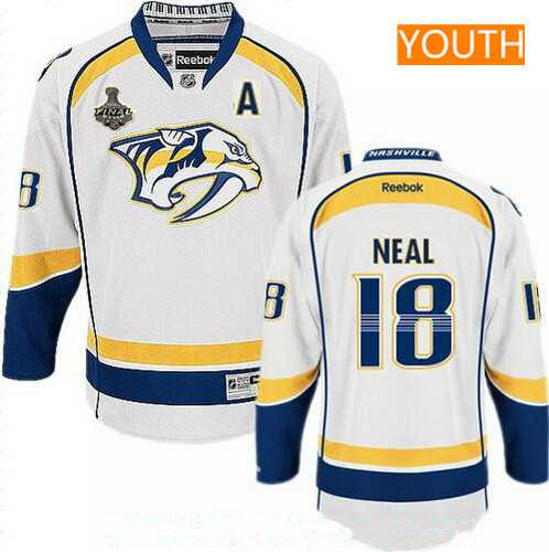 Youth Nashville Predators #18 James Neal White 2017 Stanley Cup Finals A Patch Stitched NHL Reebok Hockey Jersey