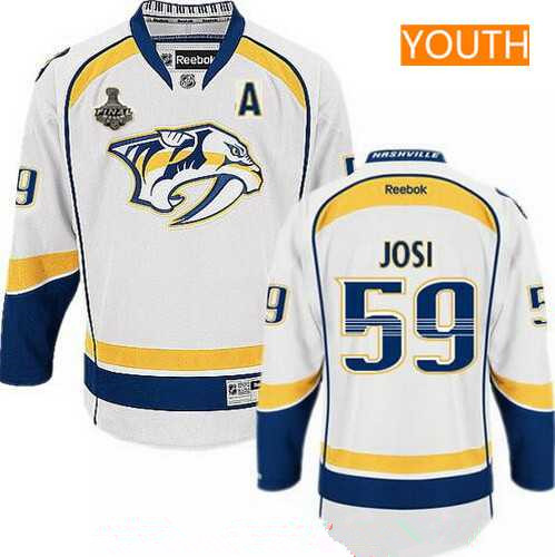 Youth Nashville Predators #59 Roman Josi White 2017 Stanley Cup Finals A Patch Stitched NHL Reebok Hockey Jersey