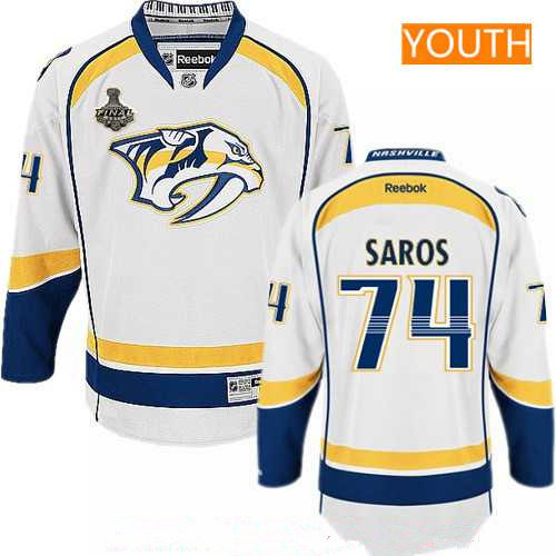 Youth Nashville Predators #74 Juuse Saros White 2017 Stanley Cup Finals Patch Stitched NHL Reebok Hockey Jersey