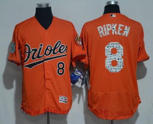 Men's Baltimore Orioles #8 Cal Ripken Retired Orange 2017 Spring Training Stitched MLB Majestic Flex Base Jersey