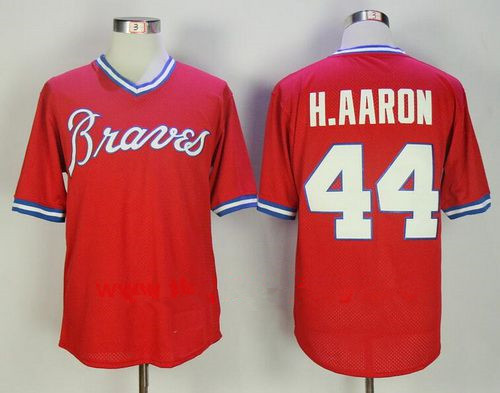 Men's Atlanta Braves #44 Hank Aaron Red 1980 Throwback Mesh Batting Practice Stitched MLB Jersey