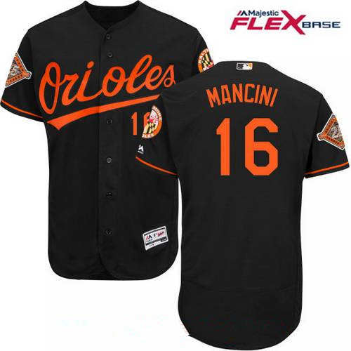 Men's Baltimore Orioles #16 Trey Mancini Black Alternate 25th Patch Stitched MLB Majestic Flex Base Jersey