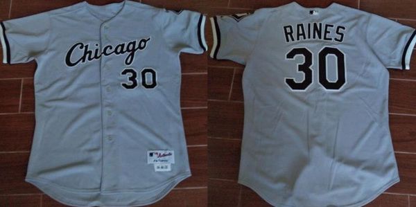 Men's Chicago White Sox #30 Tim Raines Retired Gray Road Stitched MLB Majestic Cooperstown Collection Jersey