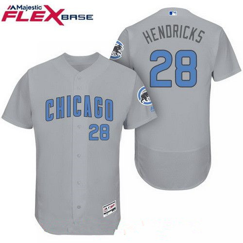 Men's Chicago Cubs #28 Kyle Hendricks Gray with Baby Blue Father's Day Stitched MLB Majestic Flex Base Jersey