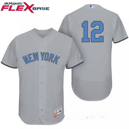 Men's New York Yankees #12 Chase Headley Gray With Baby Blue Father's Day Stitched MLB Majestic Flex Base Jersey