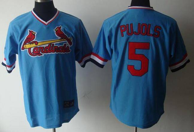 Men's St. Louis Cardinals #5 Albert Pujols Light Blue Pullover Stitched MLB Majestic Cooperstown Collection Jersey