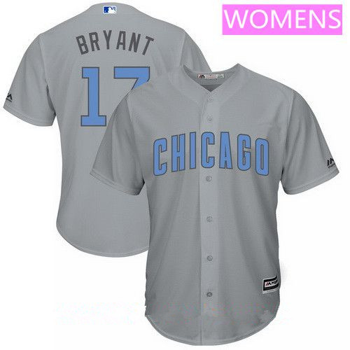 Women's Chicago Cubs #17 Kris Bryant Gray with Baby Blue Father's Day Stitched MLB Majestic Cool Base Jersey