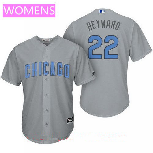 Women's Chicago Cubs #22 Jason Heyward Gray with Baby Blue Father's Day Stitched MLB Majestic Cool Base Jersey