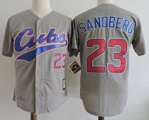 Men's Chicago Cubs #23 Ryne Sandberg Gray Road 1994 Throwback Cooperstown Collection Stitched MLB Jersey