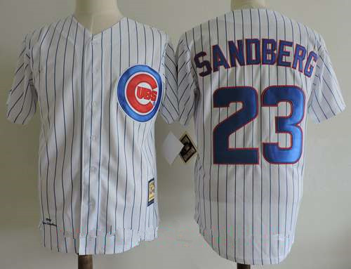 Men's Chicago Cubs #23 Ryne Sandberg White 1990 Throwback Cooperstown Collection Stitched MLB Jersey