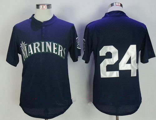 Men's Seattle Mariners #24 Ken Griffey Jr. Navy Blue Throwback Mesh Batting Practice Stitched MLB Mitchell & Ness Jersey