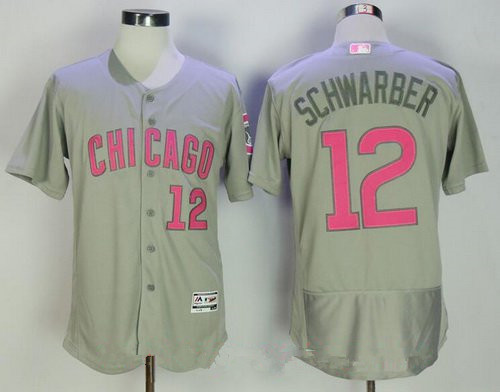 Men's Chicago Cubs #12 Kyle Schwarber Gray with Pink Mother's Day Stitched MLB Majestic Flex Base Jersey