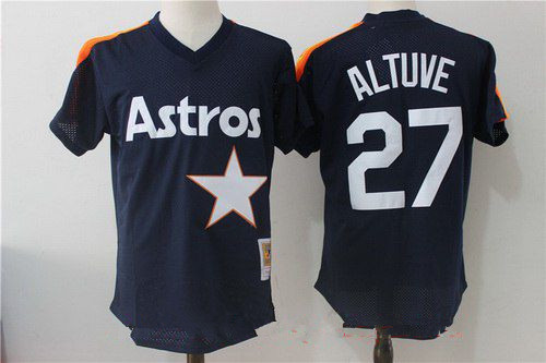 Men's Houston Astros #27 Jose Altuve Navy Blue Throwback Mesh Batting Practice Stitched MLB Mitchell & Ness Jersey