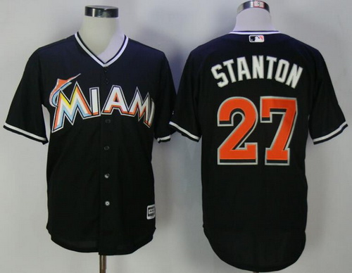 Men's Miami Marlins #27 Giancarlo Stanton Black Stitched MLB Majestic Cool Base Jersey