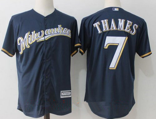 Men's Milwaukee Brewers #7 Eric Thames Navy Blue Milwaukee Stitched MLB Majestic Cool Base Jersey