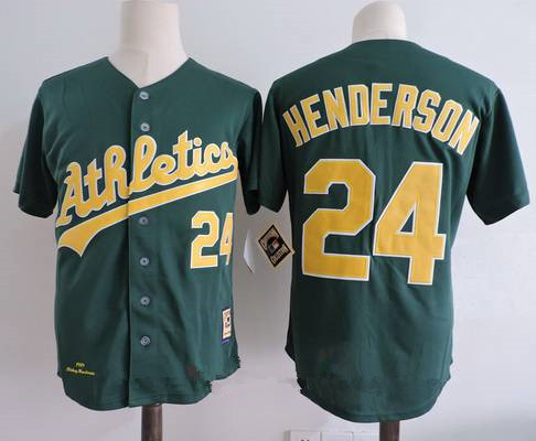 Men's Oakland Athletics #24 Rickey Henderson Green 1989 Throwback Cooperstown Collection Stitched MLB Mitchell & Ness Jersey