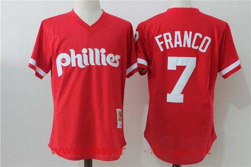 Men's Philadelphia Phillies #7 Maikel Franco Red Throwback Mesh Batting Practice Stitched MLB Mitchell & Ness Jersey