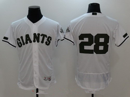 Men's San Francisco Giants #28 Buster Posey White with Green Memorial Day Stitched MLB Majestic Flex Base Jersey