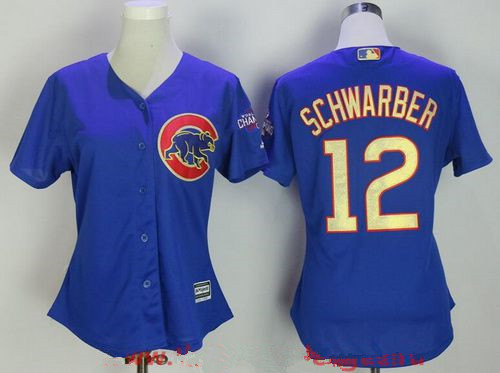 Women's Chicago Cubs #12 Kyle Schwarber Royal Blue World Series Champions Gold Stitched MLB Majestic 2017 Cool Base Jersey