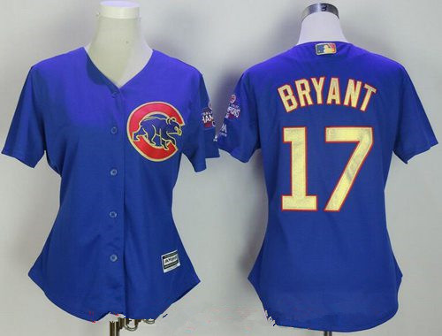 Women's Chicago Cubs #17 Kris Bryant Royal Blue World Series Champions Gold Stitched MLB Majestic 2017 Flex Base Jersey