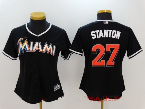 Women's Miami Marlins #27 Giancarlo Stanton Black Stitched MLB Majestic Cool Base Jersey