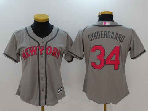 Women's New York Mets #34 Noah Syndergaard Gray With Pink Mother's Day Stitched MLB Majestic Cool Base Jersey