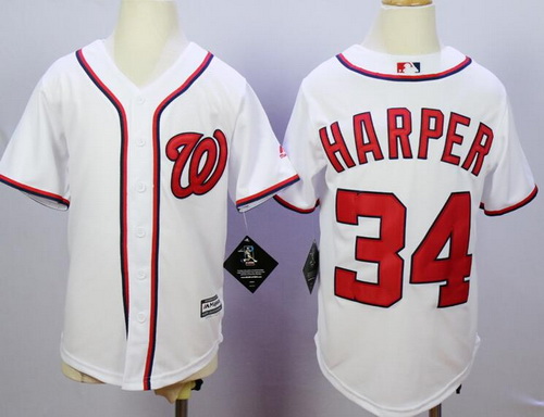 Youth Washington Nationals #34 Bryce Harper White Home Stitched MLB Majestic Cool Base Jersey