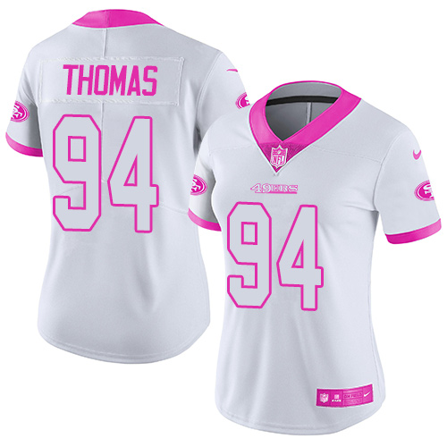 Nike 49ers #94 Solomon Thomas White Pink Women's Stitched NFL Limited Rush Fashion Jersey