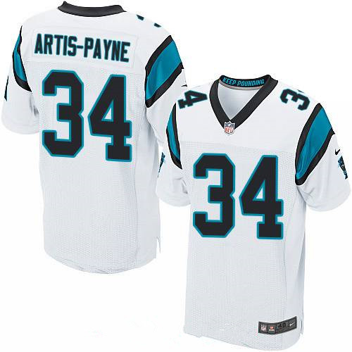 Men's Carolina Panthers #34 Cameron Artis-Payne White Road Stitched NFL Nike Elite Jersey